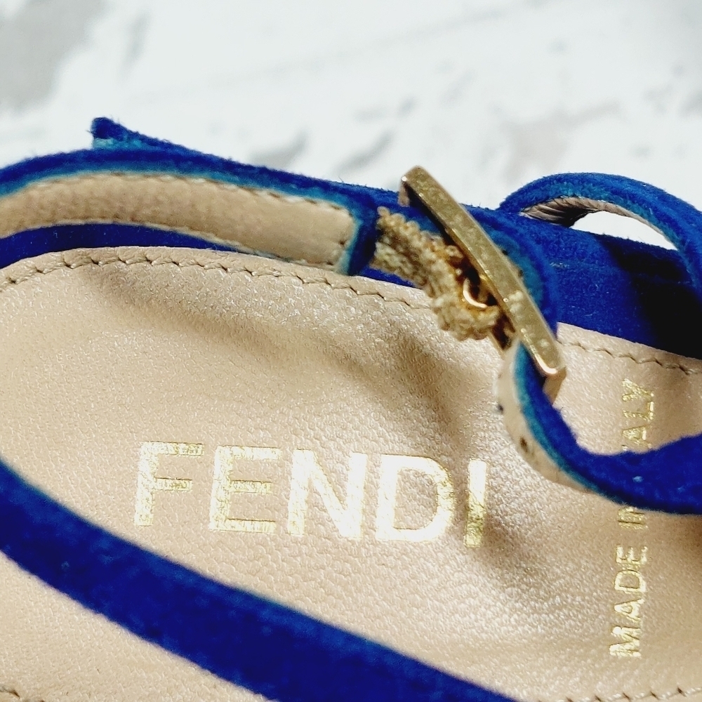 Fendi Royal Blue Suede Cut-Out Cage Sling-Back Peep-Toe Pumps O89 - Picture 10 of 14